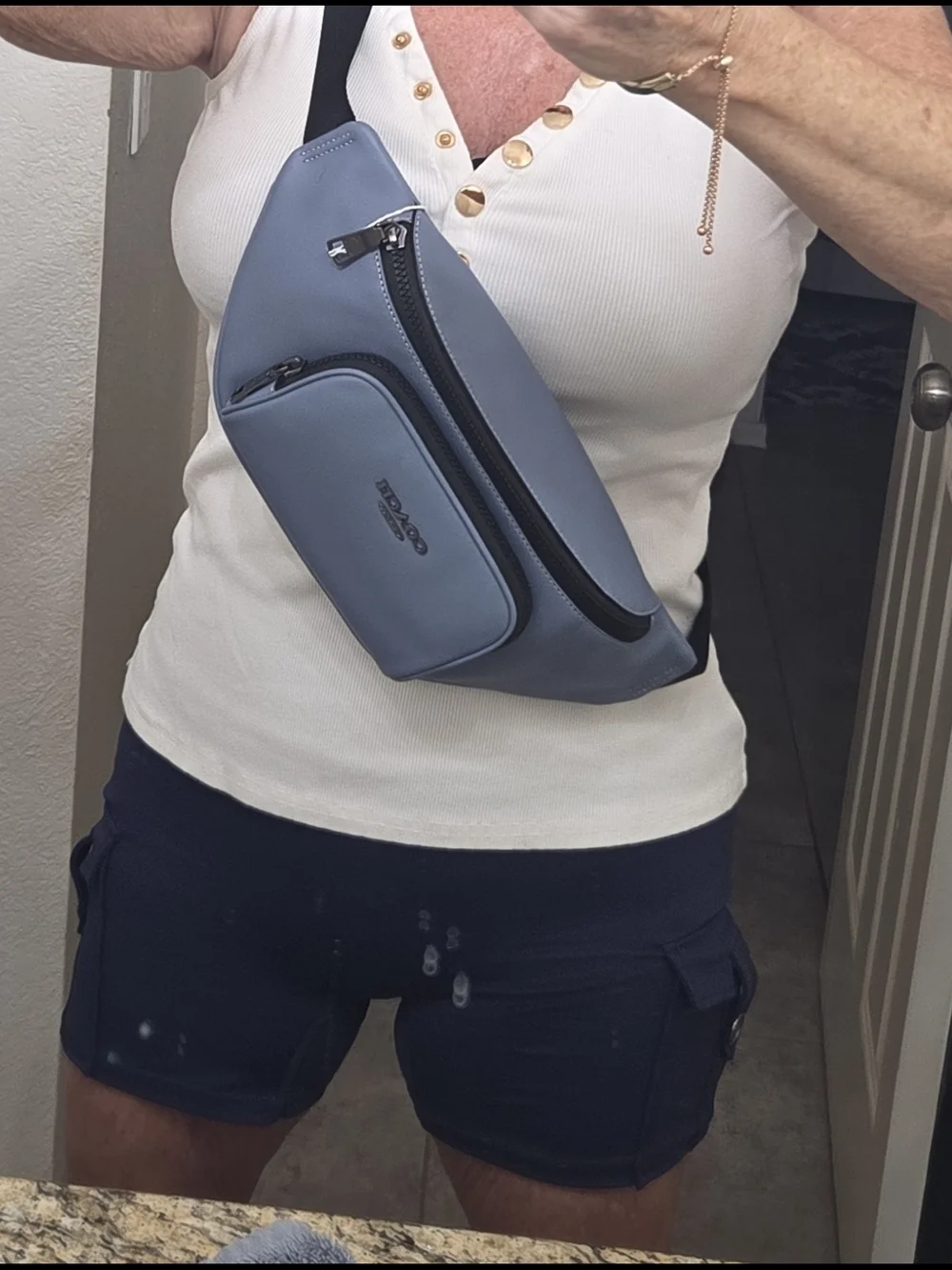 Coach Light Blue Leather Belt Bag with Black Strap NWOT.